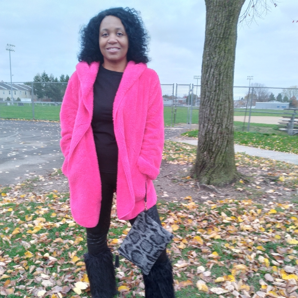 Hot Pink Faux Fur Hooded Cocoon Jacket